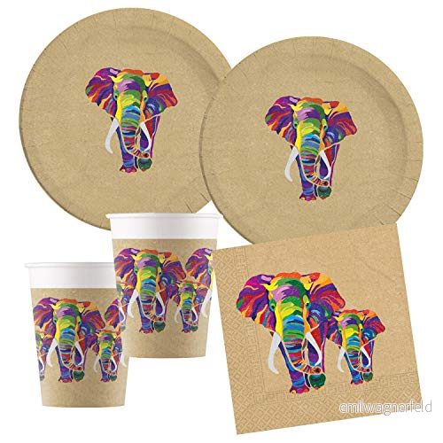 Procos Barnfestset elefant, komposterbar, tallrik, koppar, servetter, bordsdekoration, barnfödelsedag, grillfest, motto party 4058411361513
