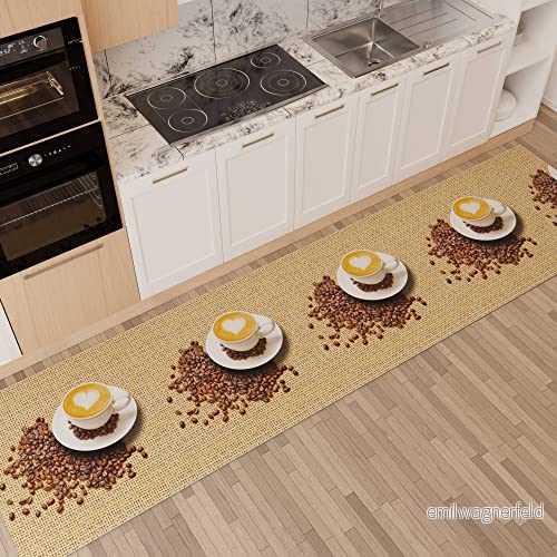 PETTI Artigiani Italiani Köksmatta löpare kök halkfri och tvättbar 52 x 340 cm kaffedesign 2 100% tillverkad i Italien 5060718764019