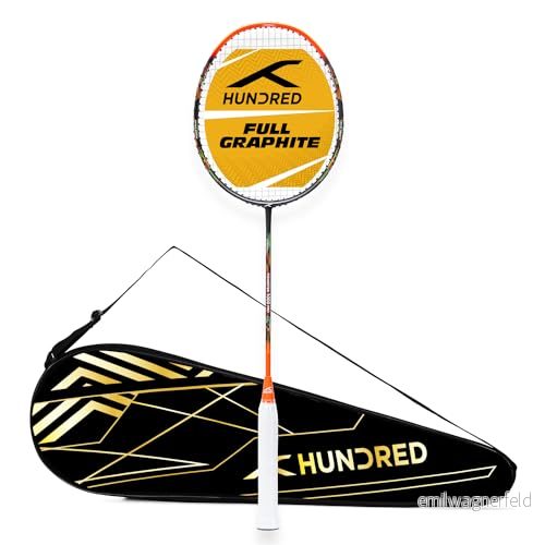 HUNDRED POWERTEK 1000 PRO Badminton Racquet (Black/Orange/Red, Grip Size: G6) Material: Graphite Full Cover for Intermediate Players Strung 8886461991086