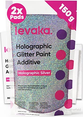 150g Holografisk Silver Glitterfärg Tillsats 2 x Poleringskuddar Ingår Bladas med Emulsionsfärgar för ett Perfekt Självlysande Lackering på Interiör eller Exteriör Väggar, Tak Trä 5060551221243