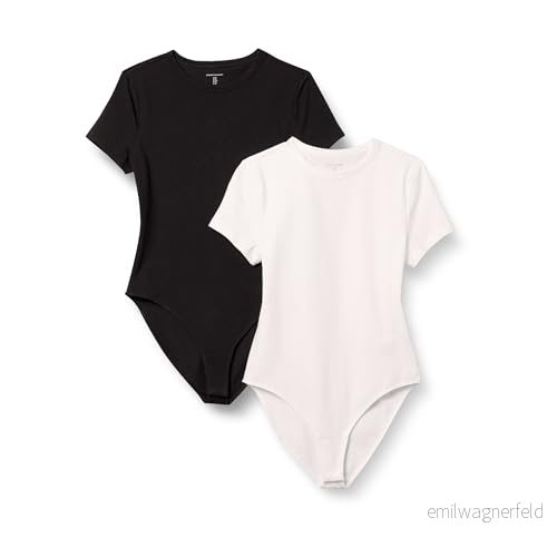 Amazon Essentials kvinnors stretch bomullströja slim fit t shirt kroppsdräkt, 2 pack, svart/vit, X Large 197153036458