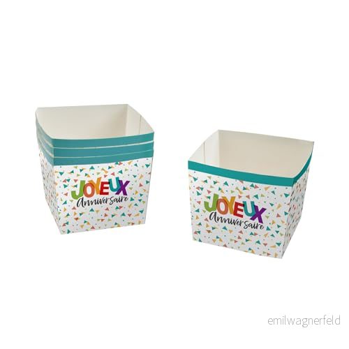 Homéa, Set med 4 st kartong mellanmålslådor H7 cm glad konfetti 3574380652021