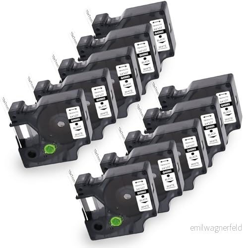 10 x Molabel kompatibel med Dymo D1 etikettband, 19 mm 7 m, 45803 S0720830, svart på vitt, lämplig för LabelManager 350, 360D, 420P, 450, 500TS och LabelPoint 300, 350. 6975721660977