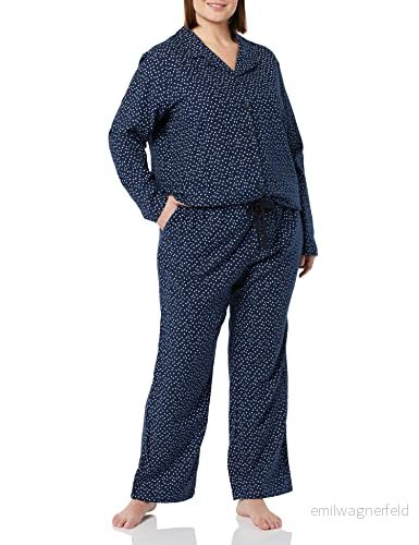 Amazon Essentials Dam flanell långärmad knapp fram skjorta och byxa pyjamasset, marinblå prickar tryck, liten 195111654881