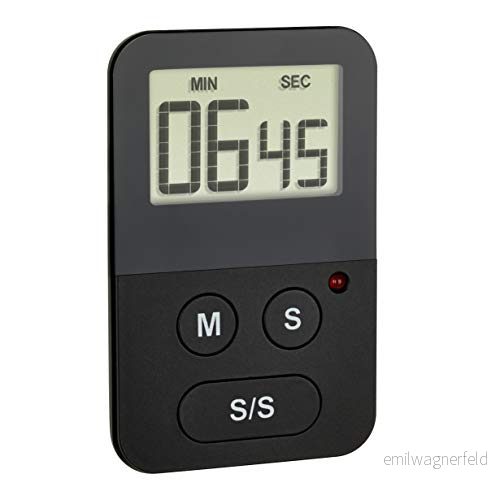 TFA Dostmann Digital Timer, 38.2047.01, med stoppur, larmLED, liten och praktisk, svart, (L) 50 x (B) 9 (H) 80 mm 4009816036339