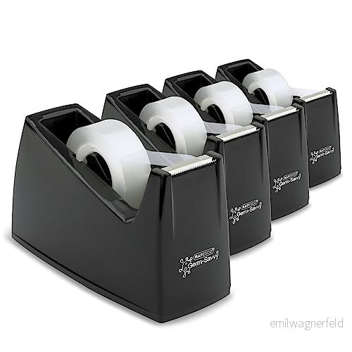 Rapesco 1741 Business Pack: 4 Germ Savvy antibakteriell 300 tejpdispenser och transparenta tejprullar, svart 5018505605243