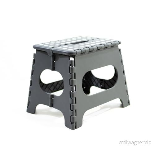 Avalon multifunktionell hopfällbar pall tillverkad av PVC robust och hållbar för hem, skola eller dagis, grå färg, badrumsbänk, liten stege (27 x 33 26,5 cm) 8435651722452