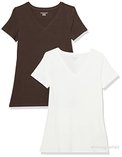 Amazon Essentials Women's Kortärmad V ringad T shirt klassisk passform, Pack of 2, Espresso/Vit, S 196433846619