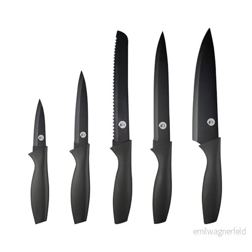 MasterChef Knivset i 5 delar bestående av: skalkniv, universalkniv, trancherkniv, brödkniv samt kockkniv, Rostfritt stål, Med non stick beläggning och ergonomiska handtag 5060500952082