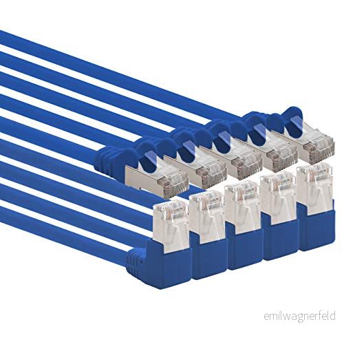 1aTTack.de 366134 Cat.6 nätverkskabelvinkel 90 grader 0,5m blå 5 delar Cat6 patchkabel (SFTP PIMF) 1000Mbit / s Rj 45 kontakt x meter 4251073661346