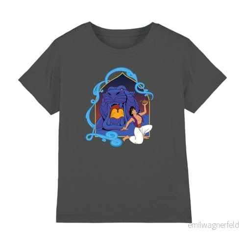 Aladdin and The Magic Lamp at Cave of Wonders unisex barn t shirt, Träkol, 7 8 år, År 5052777133844