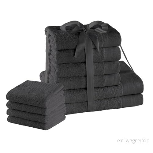 AmeliaHome Handduksset grå 4 gästhanddukar 30 x 50 cm handdukar 100 och 2 duschhanddukar 70 140 100% bomull kvalitet absorberande grafit antracit amari 4251525428695