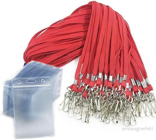 50 pack namnetiketter med snodd, märkeshållare, vertikal, vattentät, plast, ID korthållare etiketter för skrivbord, skolläger, resa, affärsevenemang, handel, vertikal namnlapp, nyckelband, 754047091582