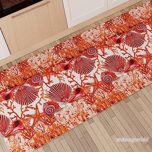 PETTI Artigiani Italiani Köksmatta löpare kök halkfri och tvättbar 52 x 480 cm röd koralldesign 100% tillverkad i Italien 8056992312319
