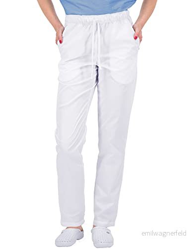 B well ALESSI Medicinska slip on byxor, arbetsbyxor, multifickor, unisex med elastisk linning och bakfickor, sjukhus, uniformsbyxor medelmidja resårband, Vit, L 3800142969961