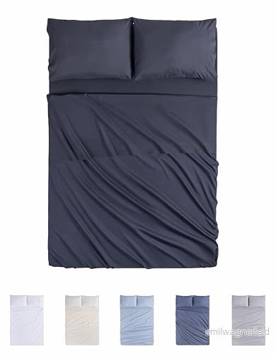 Todocama 4 delat lakansset 4002 formsytt underlakan Bänkskiva två örngott 50 x 80 cm (säng 90 190/200 cm, mörkgrå) 8435439017886
