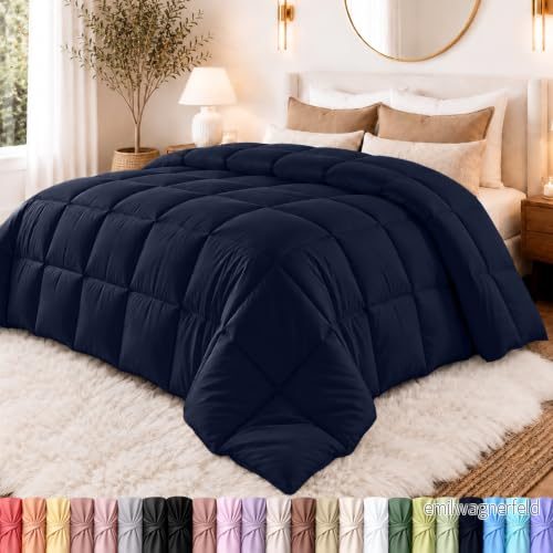 Utopia Bedding All Season 250 GSM täcke mjukt dunalternativ plysch silikoniserad fiberfyllning täckinsats låda sydd (full/drottning, marinblå) 810013781434