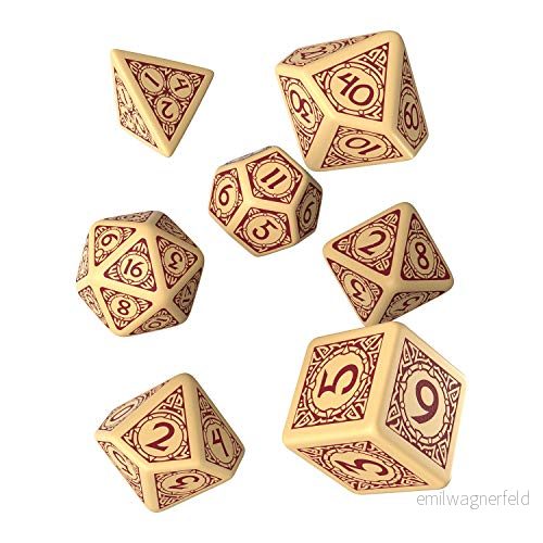 Q WORKSHOP Viking beige & vinröd RPG utsmyckad dice set 7 polyhedral delar 5907699493647
