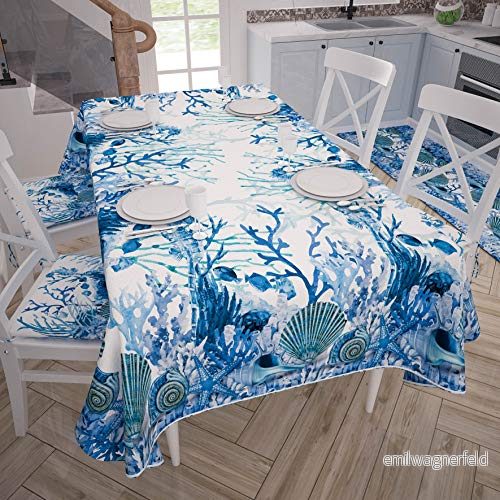 PETTI Artigiani Italiani Färgbeständig bordsduk Rektangulär Bordsöverdrag Kök Design Korall Blå X18 Sittplatser (140x360cm) 100% Tillverkad i Italien 5056411114886