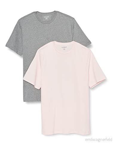 Amazon Essentials herr normal passform kortärmad rund hals t shirt, paket med 2, grå ljung/ljusrosa, Large 196433602666