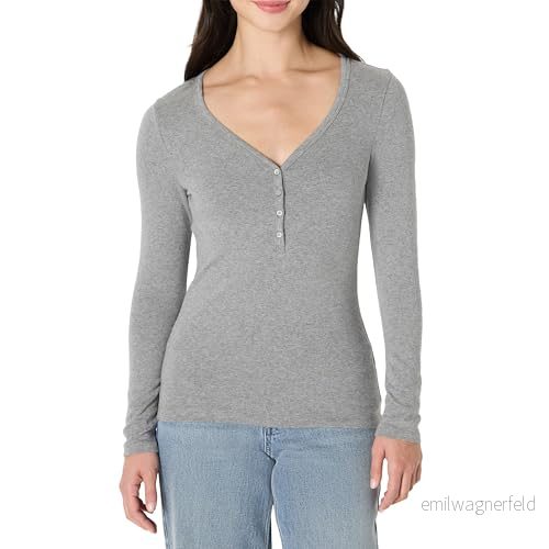Amazon Essentials dam ribbstickad långärmad Henley Slim Fit t shirt, grå ljung, Large 195111732992