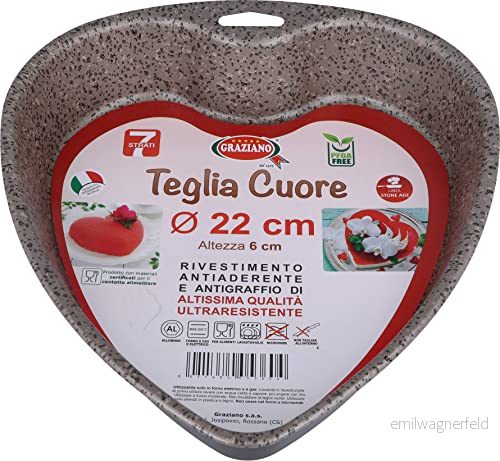 Graciano, Hjärta mögel för tårta, Tillverkad av aluminium och utrustad med 7 lager non stick reptålig beläggning, Perfekt att göra söta salta tårtor, PFOA Free, ø 22 cm 8011684053604