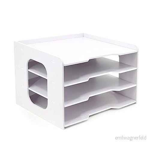 SONGWAY 12 x scrapbook pappersorganisatör 4 nivåers filorganiserare, vit, plast, PVC, fyrkantig, modern, stapelbar, skrivbordspapper, hemmakontor 759337437491
