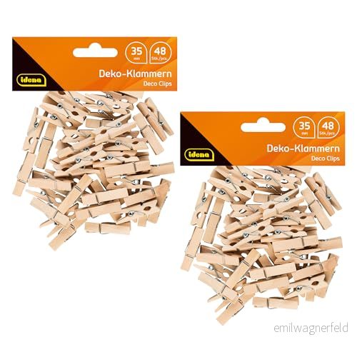 Idena 90172 miniatyrklämmor av trä, 96 stycken, ca 3,5 cm lång, för pyssel, dekoration och 4064997901722
