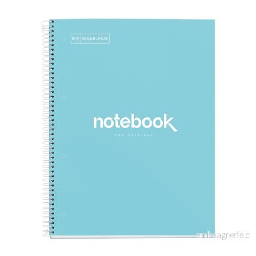 MIQUELRIUS Notebook Emotions 1 färgrand, A4, 80 prickade ark (hål), 90 g papper, 4 hål, extra hårt kartongomslag, himmelsBlå 8422593470008