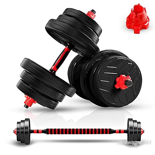 JIM Fitness set 2 i 1 justerbar styrstång och skivstång upp till 30 kg med gummiskydd, svart rött 685071713334