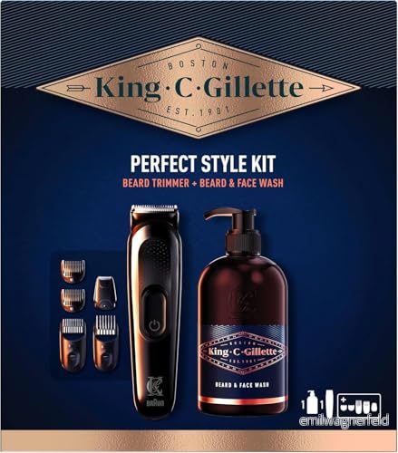 King C. Gillette mäns perfekt stil skäggkit presentset med trimmer och skägg ansiktstvätt 8700216077415