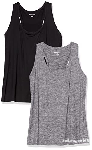 Amazon Essentials kvinnors Tech Stretch Racerback linne (finns i plusstorlek), paket med 2, svart/mörkgrå rymdfärg, X Large 43475720554