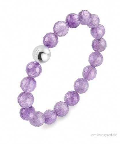 Anti stressring av ametist naturlig stenpärlor för kvinnor Elastisk pärlring Facetterad ångestring 4260768583993