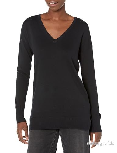 Amazon Essentials Women's Lätt långärmad V ringad tunika tröja (finns i plusstorlek), Svart, XL 191770901960
