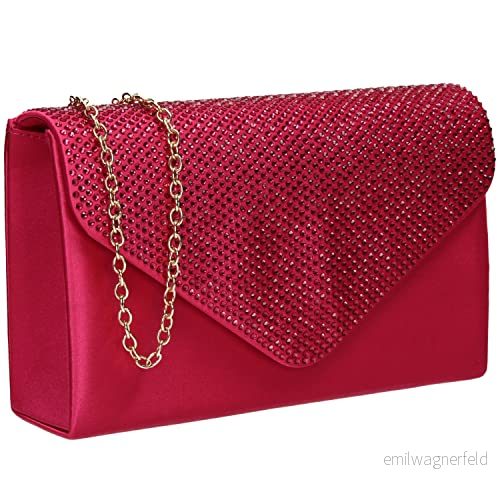 SwankySwans Jodie dam satin diamant fest bal bröllop kväll kuvertväska handväska, fuchsia 5056140964783