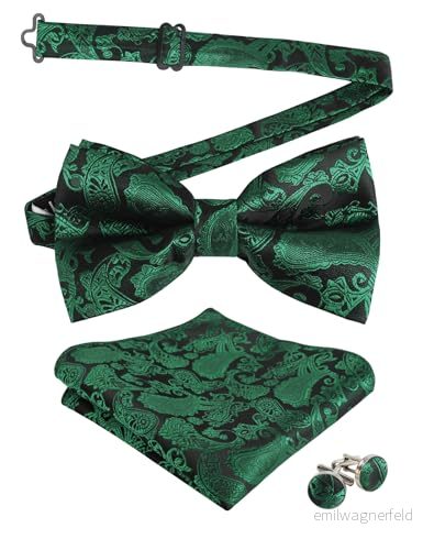 Alizeal herr paisley fluga, inlagd duk, manschettknappar, mörkgrön 7504840078081 Alizeal herr paisley fluga, inlagd duk, manschettknappar, mörkgrön 7504840078081