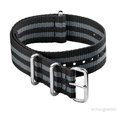 Archer Watch Straps Klassiskt NATO Klockarmband i Nylon (Svart/Grå, 24mm) 810054471691