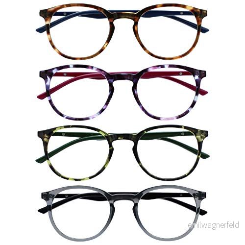 OPULIZE träffade läsglasögon 4 pack smala runda ramar repbeständiga fjädergångjärn brun lila grön transparent grå män kvinnor RRRR60 2567 +2,50 5055955363309
