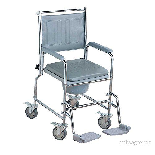 NRS Healthcare M66119 Handel/toalettstol med vadderat säte och rygg justerbar höjd (förpackningen kan variera) 5038948661194