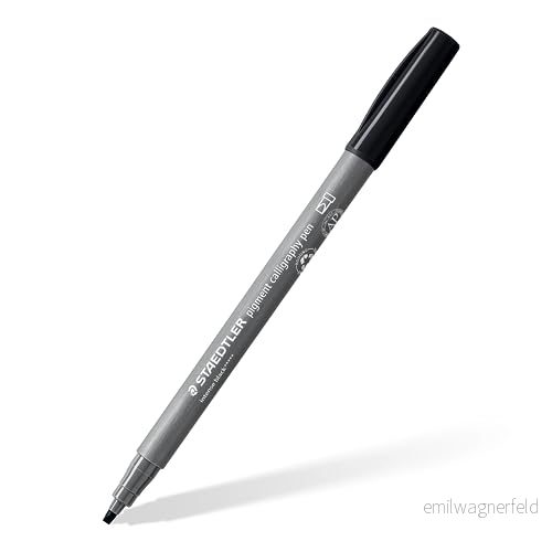 Staedtler Kalligrafi fiberpenna pigment konst, intensiv svart, 2,00 mm kalligrafispets, pigmenterad premium tecknad serie, vattentät, 10 textpennor i kartongfodral, 375 99 4007817099384