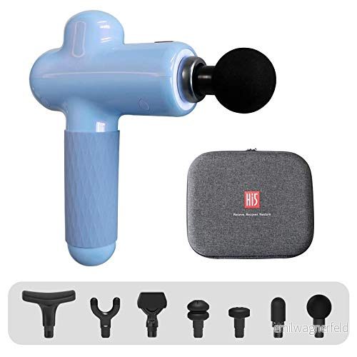 Hi5 10339 Sportster vibrationsmassageapparat massage pistol muskel fascie tyg avslappnande 7 huvudtillbehör ljusblå, 850 g 841930113725