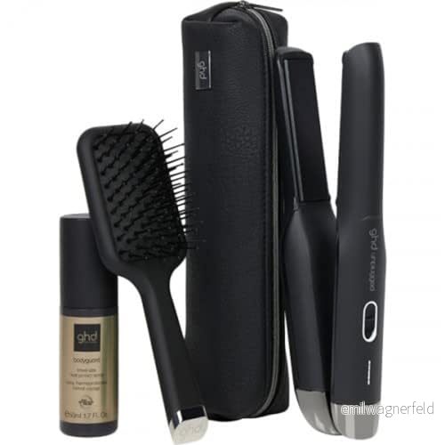 GHD Unplugged Sladdlös Styler Mini Paddelborste och Bodyguard Värmeskyddande Spray Lyxigt Gåvoset Med Värmetåligt Fodral i Svart 5060829513322
