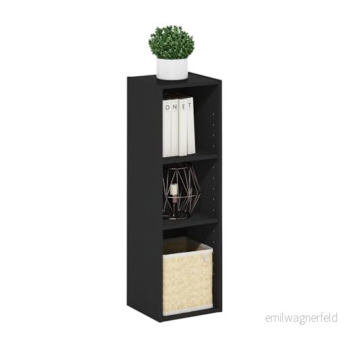Furinno Fulda 3 nivås platsbesparande förvaringshylla bokhylla, 25 cm bredd, svart trä 840308809222