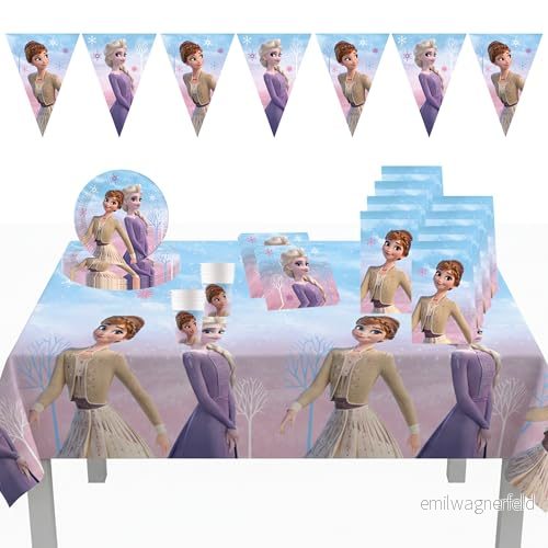 Procos DY10273863 Frozen II Wind Spirit festuppsättning stor, tallrikar, servetter, koppar, bordsduk, väskor, banderoll, bordsdekor, födelsedagdekor 4058411738636