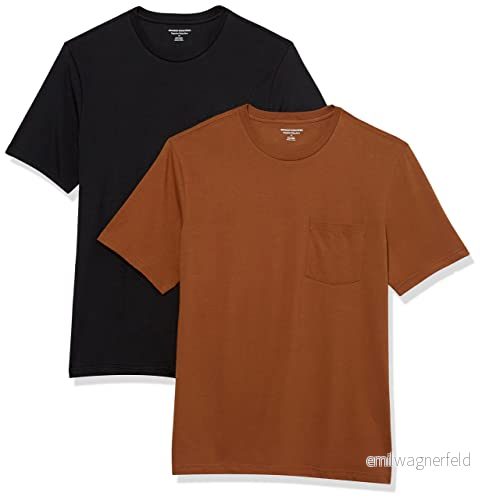 Amazon Essentials herr normal passform kortärmad rund hals ficka t shirt, paket med 2, svart/brun, XX Large 196433600389