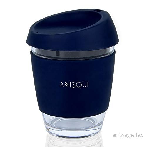 AniSqui resemugg i glas, 350 ml bärbar kaffekopp med lock (marinblå) 699962522493
