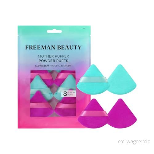 FREEMAN Mother Puffer Powder Puff Set, Makeup Puffs For Pressed or Loose Powder, Soft, Triangle With Finger Band, Vegan & Cruelty Free, 8 Count 79625445466