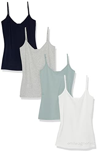 Amazon Essentials kvinnors slim fit stickade v ringad lager cami (finns i plusstorlek), paket med 4, grå ljung/marinblå/salvia grön/vit, liten 196433794040
