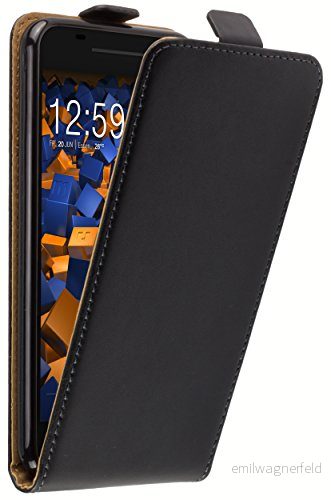 mumbi premium läder flip fodral, One A9, svart 4251077242848