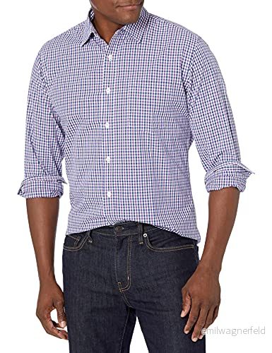 Amazon Essentials Men's Långärmad ledig poplinskjorta med normal passform, Blå Lila Gingang, M 191770004067